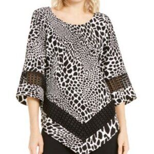 Alfani Blouse PL Animal Print Top Black White 565